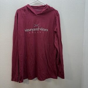 Vineyard Vines Hockey Hoodie Tshirt Mens L Red Pullover Graphic Print Casual